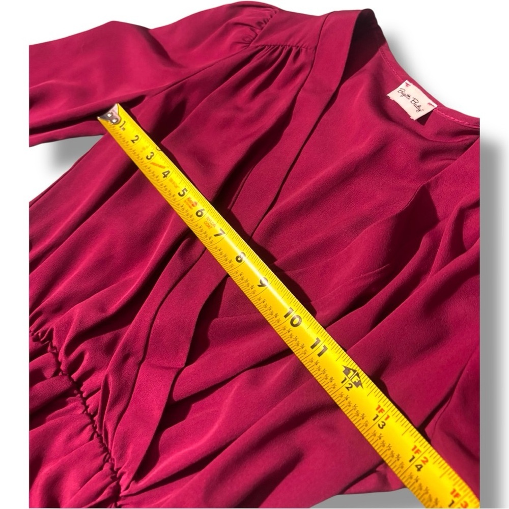 Brigitte Bailey Burgundy Wrap Front Long Sleeve V-neck Chic Mini Dress - Picture 13 of 15